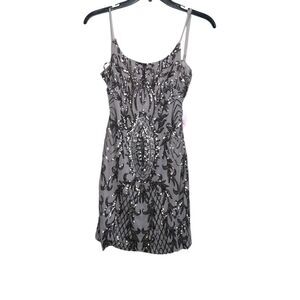 NWT Crystal Sky grey silver sequin homecoming short spaghetti strap dress size m